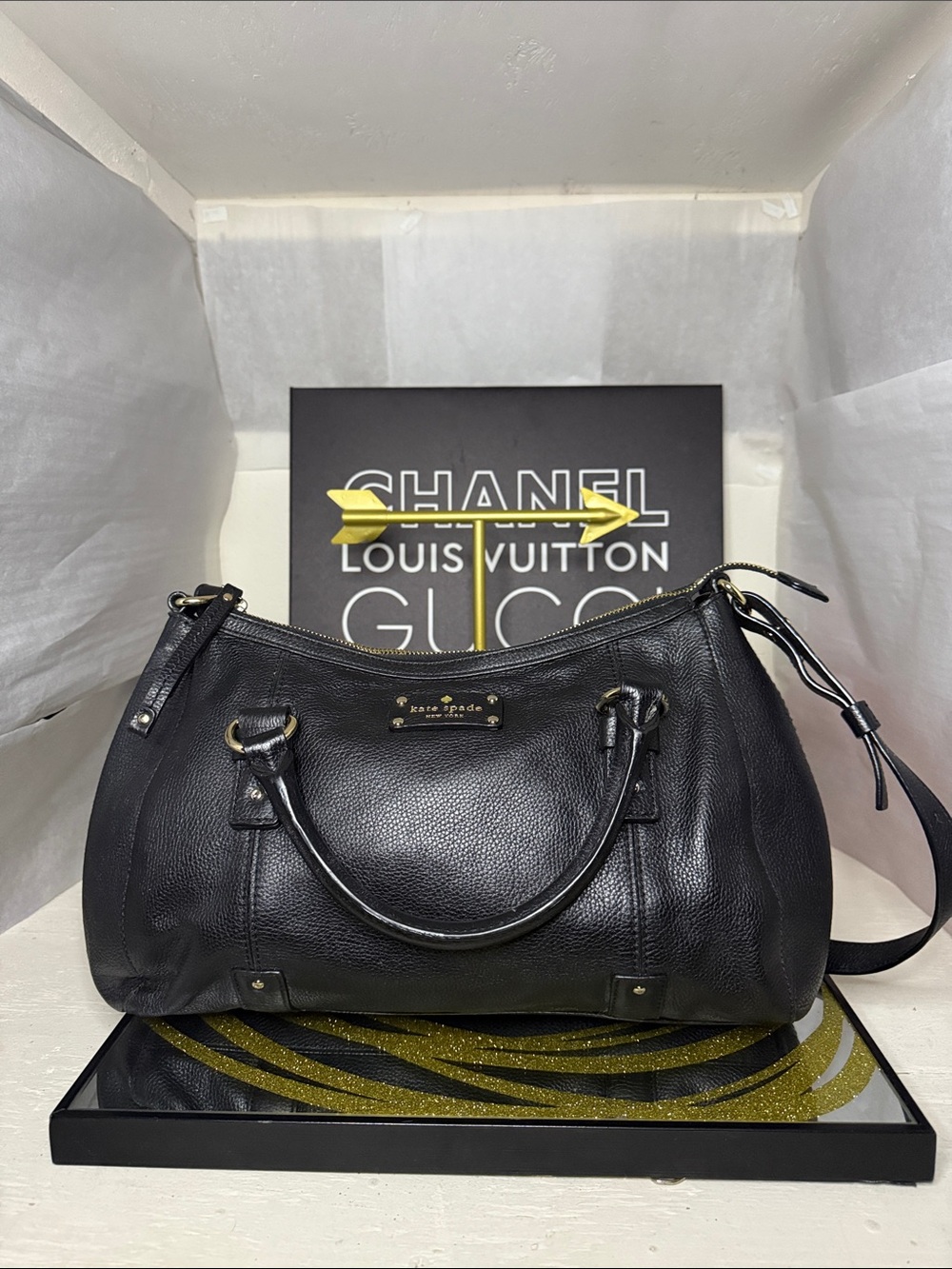 kate spade Black Pebbled Leather Shoulder Bag with Gold Hardware